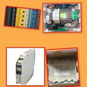ترانسمیتر ریلی دما نصب شده روی ریل DIN در تابلو برق صنعتی